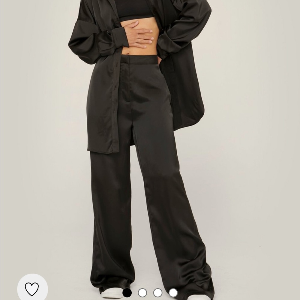 Nasty gal satin wide leg mid rise tailored pants